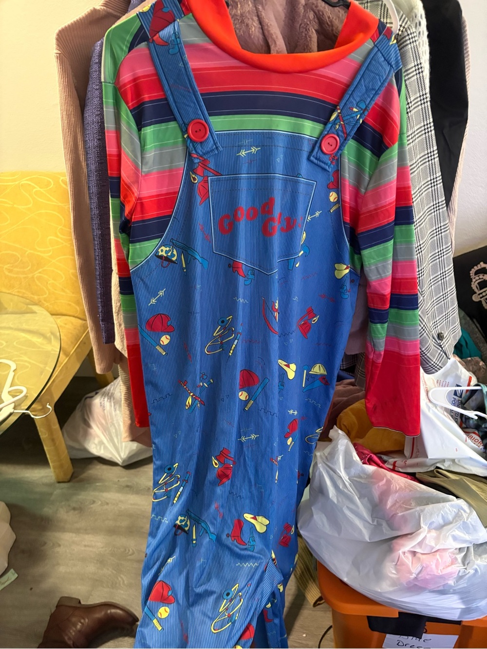 Good Guy Blue women Overalls Dress with Multicolor Striped Shirt